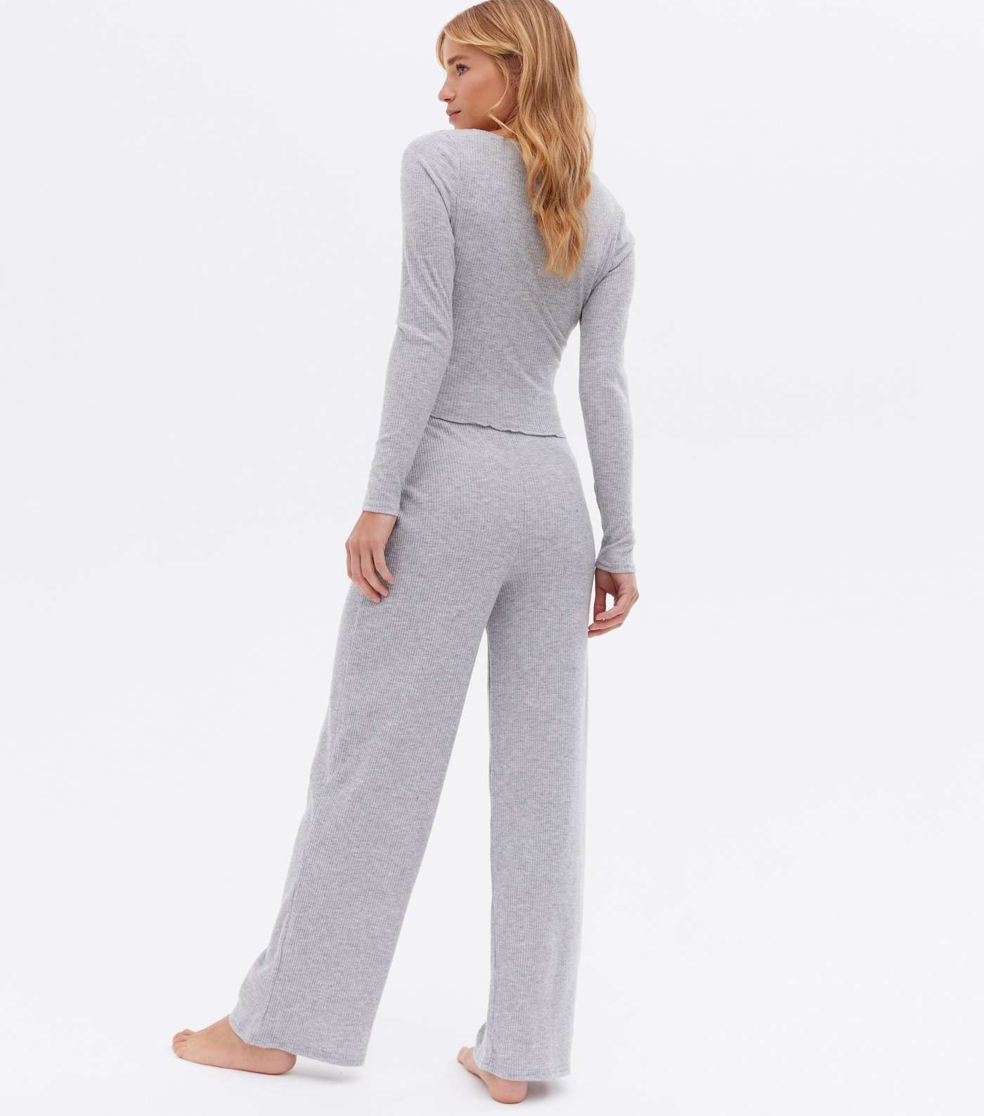 Grey Ribbed Top and Trouser Lounge Set Image 4