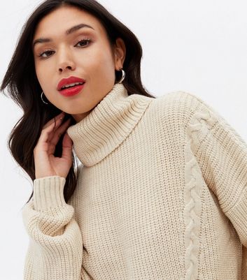 Na Kd Cream Cable Knit Roll Neck Oversized Jumper New Look