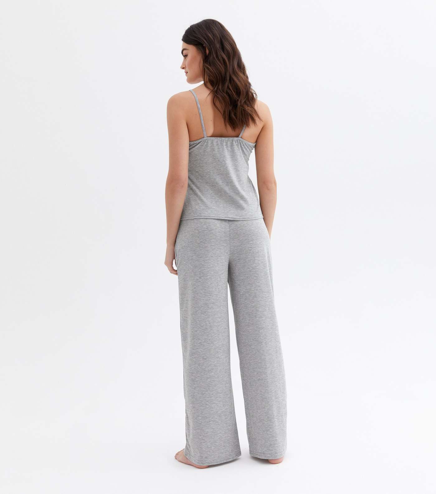 Grey Ribbed Lace Trim Cami and Trouser Lounge Set Image 4