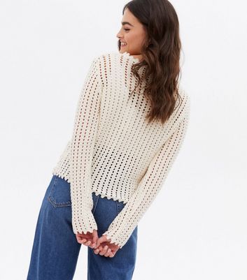 Click to view product details and reviews for Cream Crochet Knit Long Sleeve Jumper New Look.