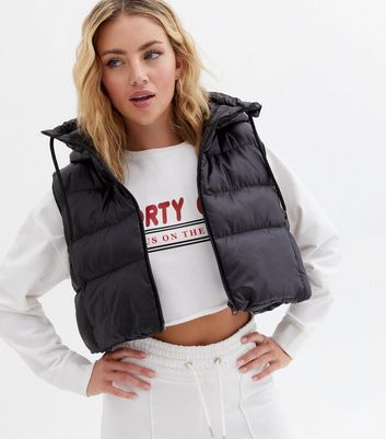 Black Hooded Crop Gilet | New Look