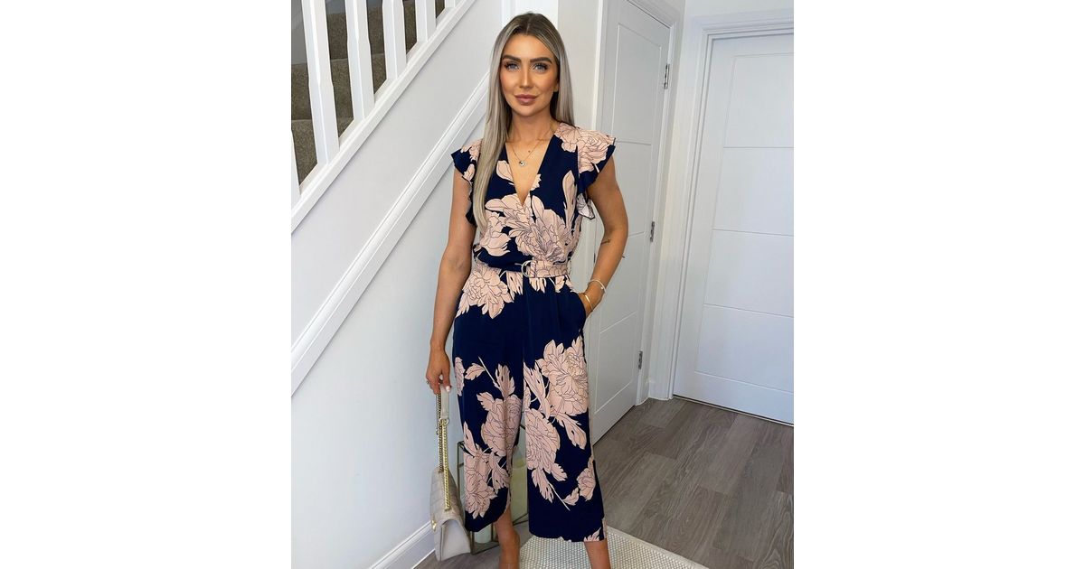 AX Paris Navy Floral Crop Wrap Jumpsuit New Look
