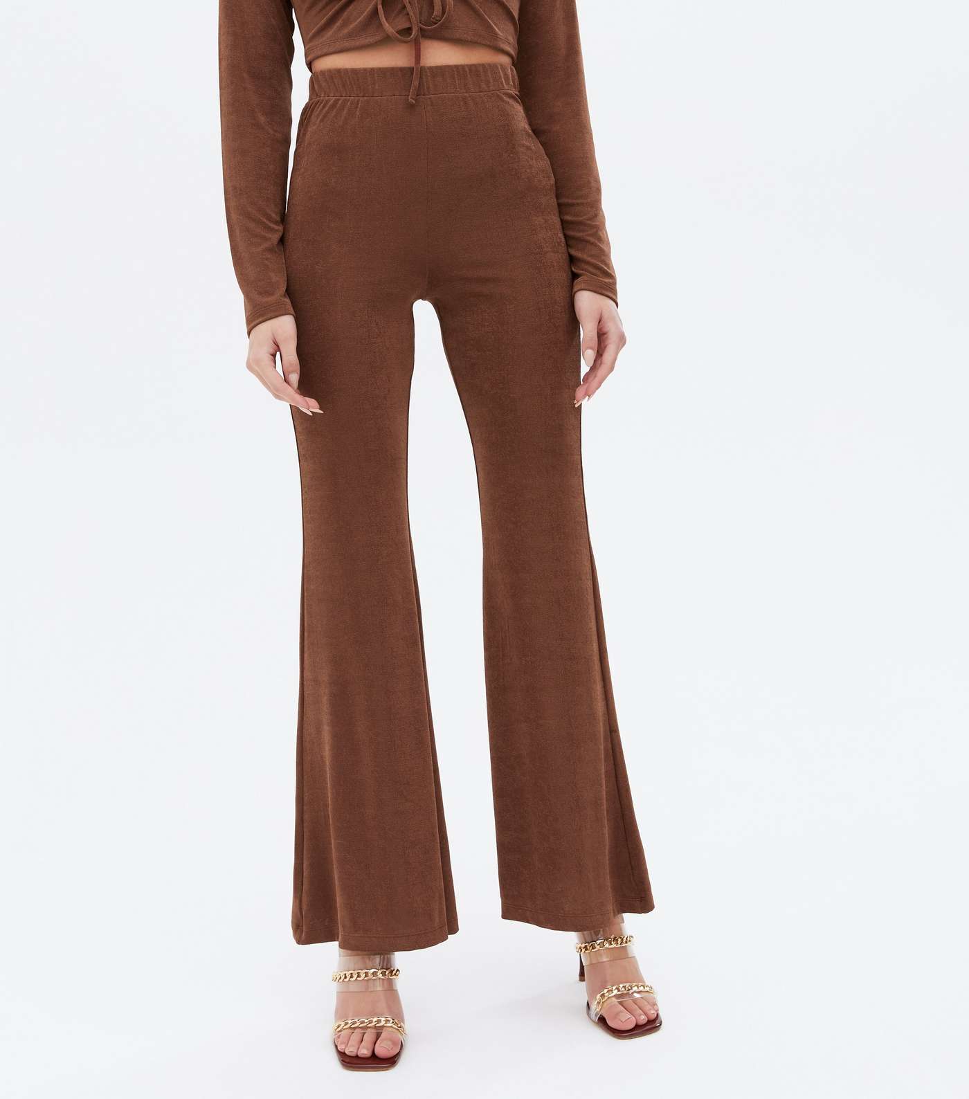 Brown Slinky Flared Trousers Image 2