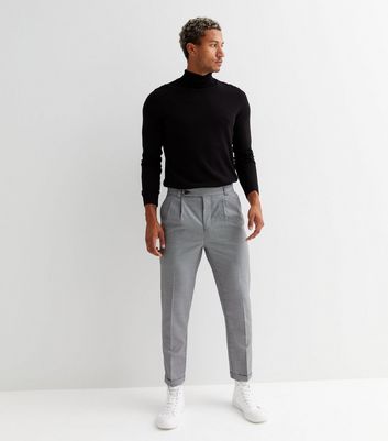 Black Check Double Pleated Tapered Trousers
