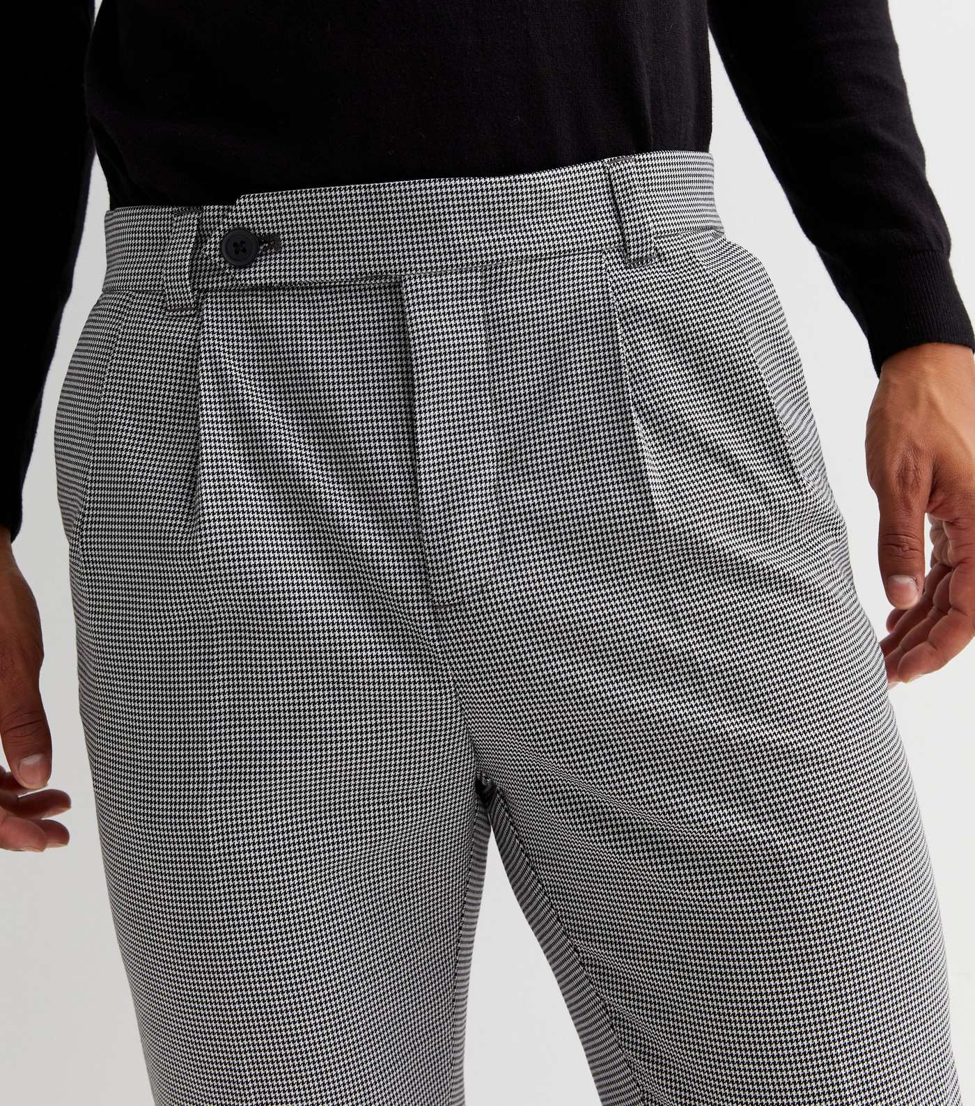 Black Check Double Pleated Tapered Trousers Image 3