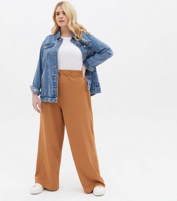 Curves Camel Textured Jersey Wide Leg 