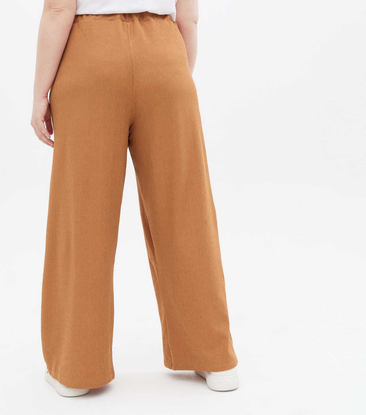 Curves Camel Textured Jersey Wide Leg Trousers Image 4