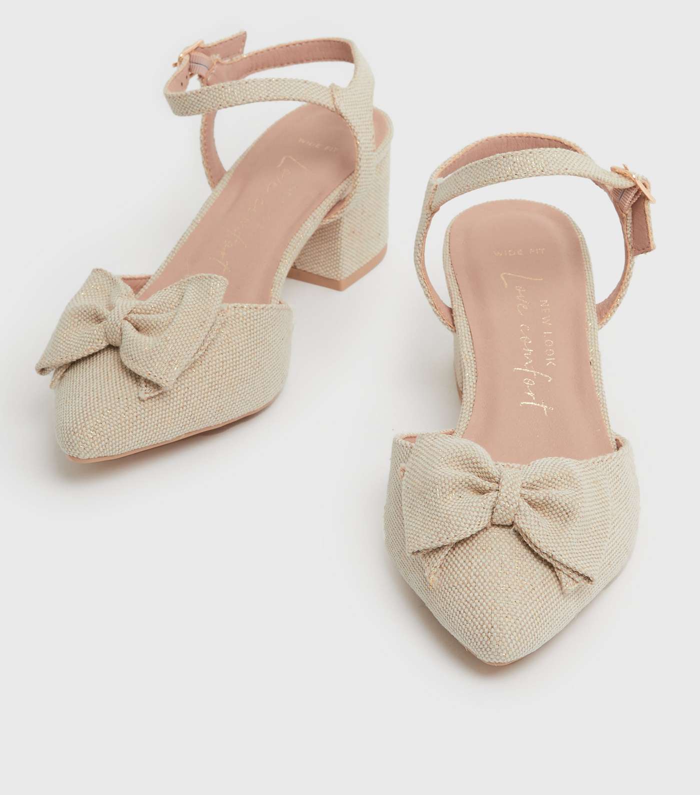 Wide Fit Off White Bow 2 Part Low Block Heel Sandals Image 3
