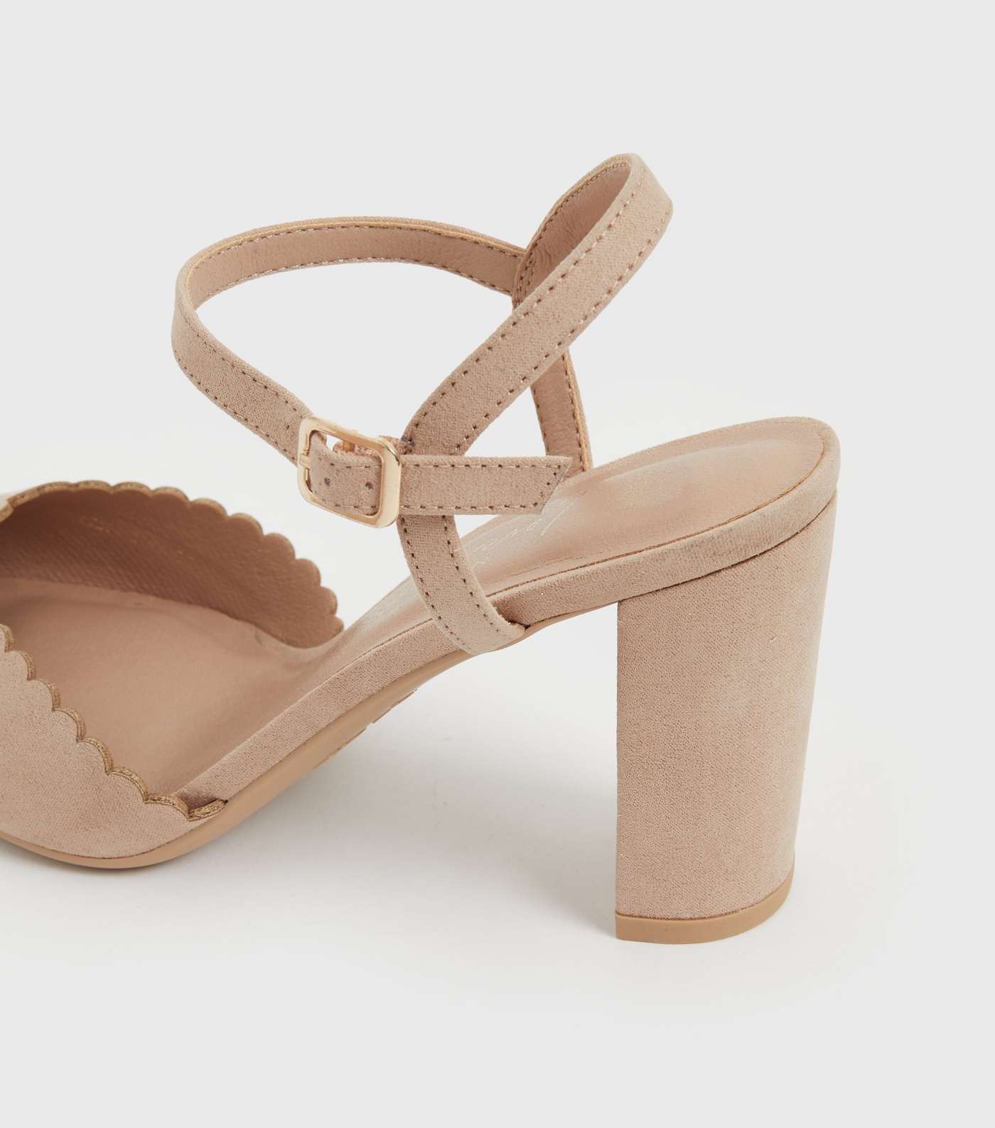 Wide Fit Pale Pink Suedette Scallop Block Heel Court Shoes Image 4
