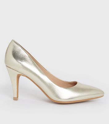 shop for Wide Fit Gold Metallic Stiletto Heel Court Shoes New Look Vegan at Shopo