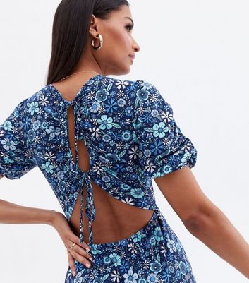 Click to view product details and reviews for Blue Vanilla Blue Floral Cut Out Tie Back Midi Dress New Look.