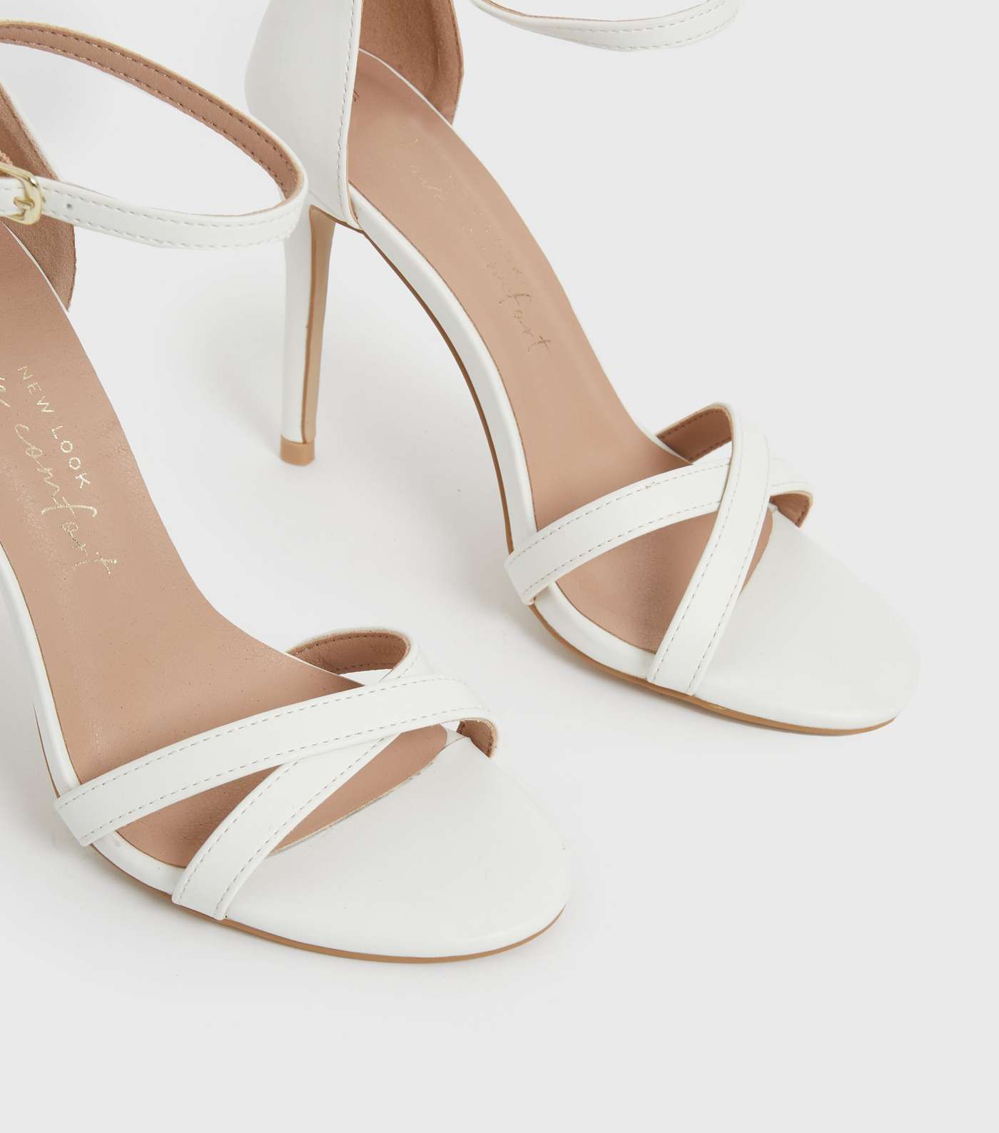 White Strappy Stiletto Heel Sandals Image 3