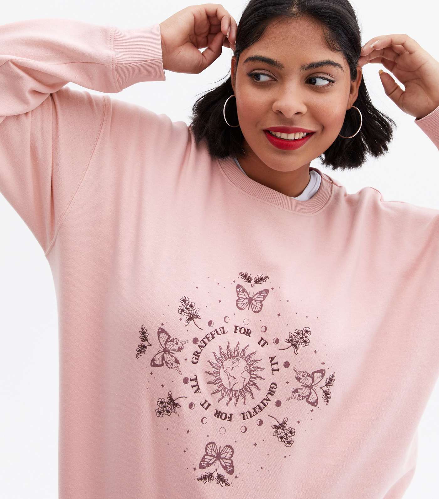 Curves Pale Pink Mystic Butterfly Grateful Logo Sweatshirt