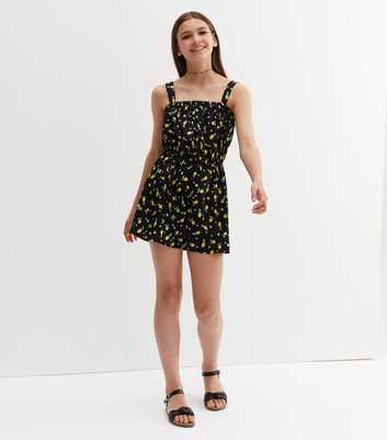 Girls Black Lemon Beach Playsuit
