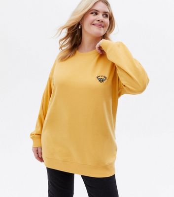 Curves Mustard Let It Bee Embroidered Sweatshirt New Look