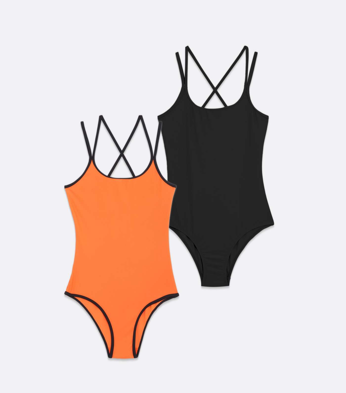 Girls 2 Pack Orange and Black Strappy Swimsuits