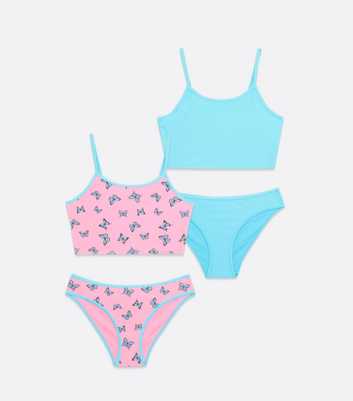 Girls 2 Pack Blue Butterfly Scoop Neck Bikini Sets