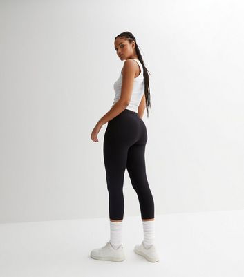 Black Jersey High Waist Crop Leggings 