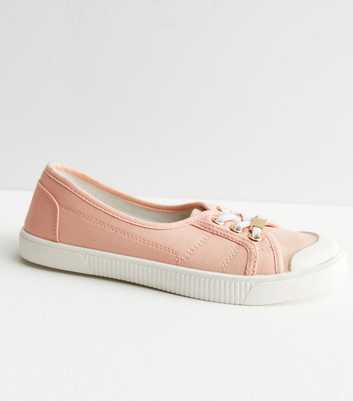 Coral Canvas Metal Trim Lace Up Trainers