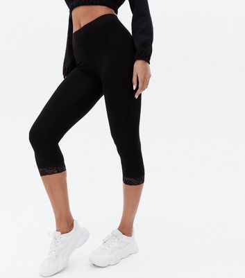 Black Lace Trim Crop Leggings | New Look