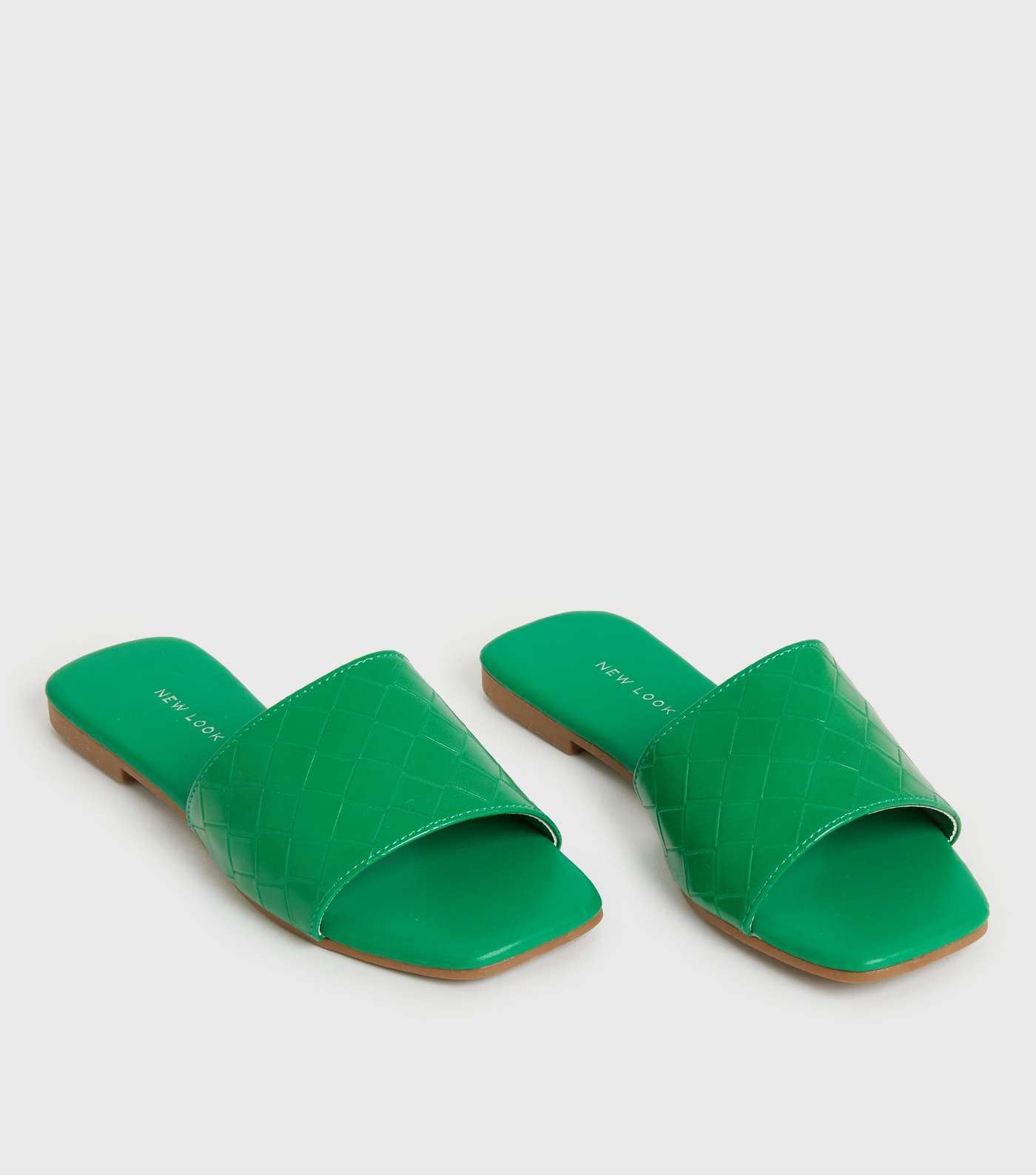Green Woven Open Toe Sliders Image 3