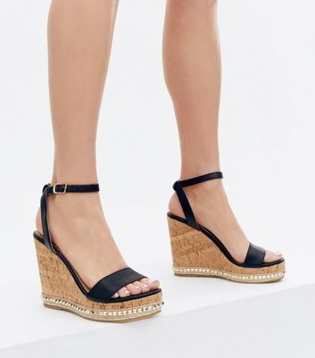 Black wedges with cork cheap heel