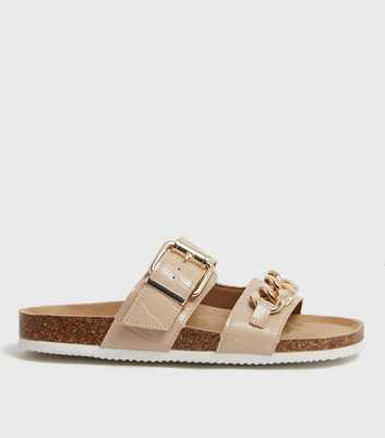 Pale Pink Faux Croc Chain Footbed Sliders