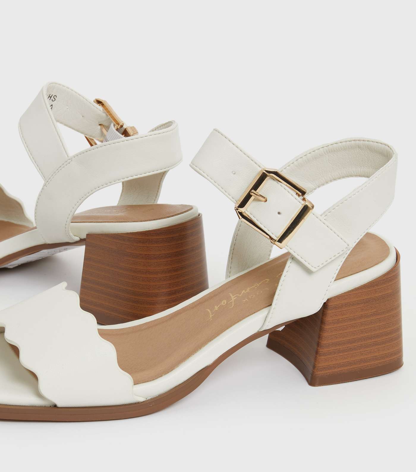 Off White Leather-Look Scalloped 2 Part Block Heel Sandals Image 4