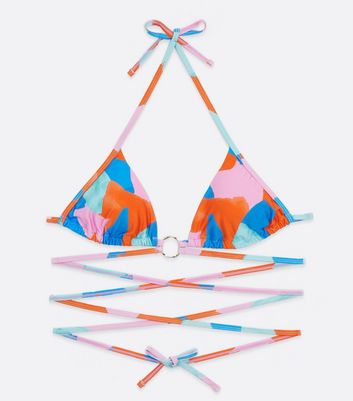 Multicoloured Abstract Strappy Ring Triangle Bikini Top New Look