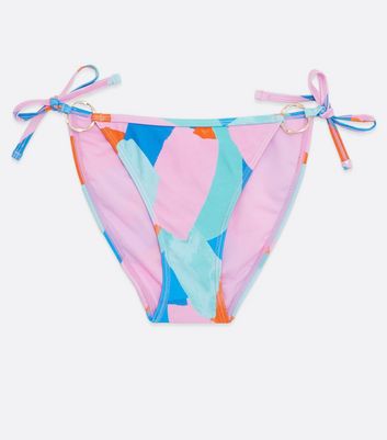 Multicoloured Abstract Strappy Ring Tie Side Bikini Bottoms New Look