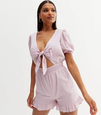 Lilac Frill Tie front Playsuit