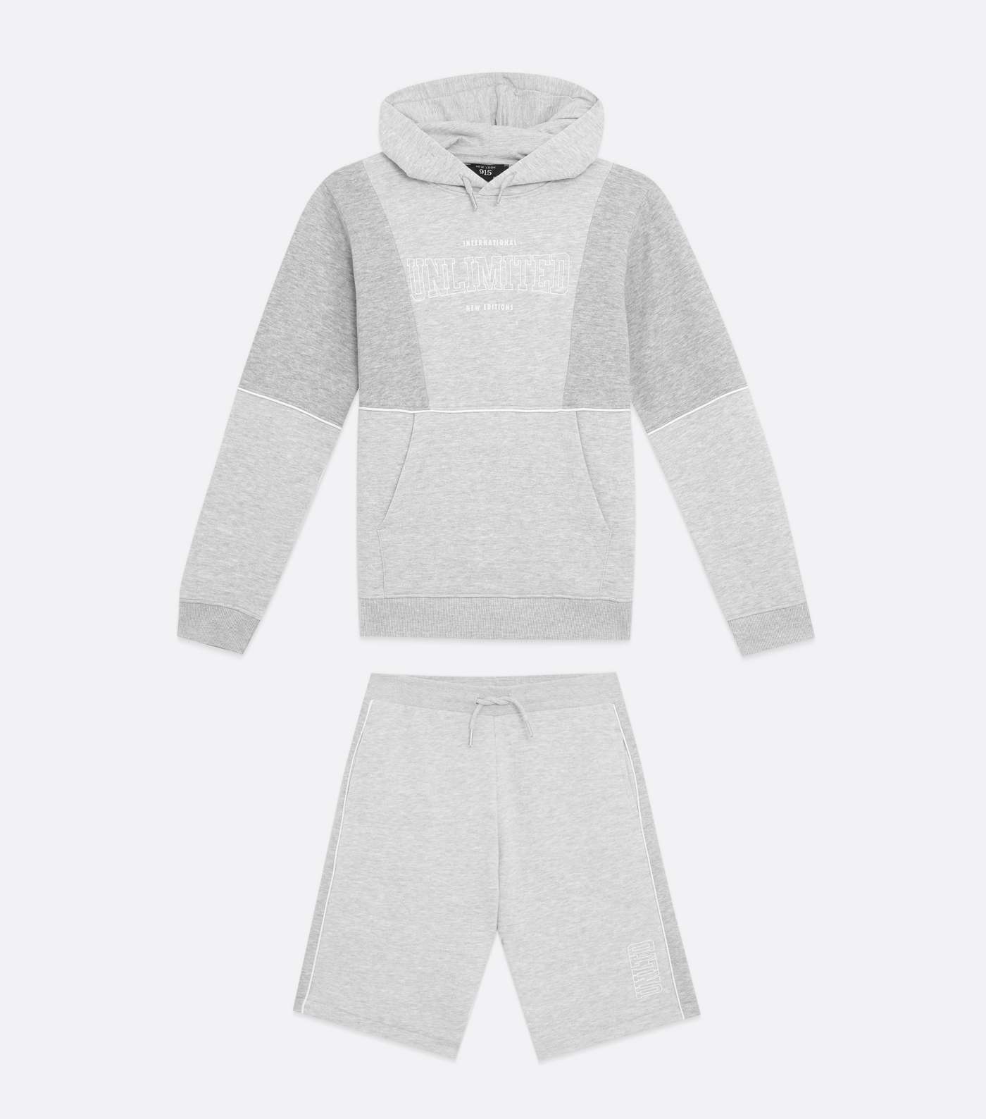 Boys Grey Marl Logo Hoodie and Shorts Set Image 6