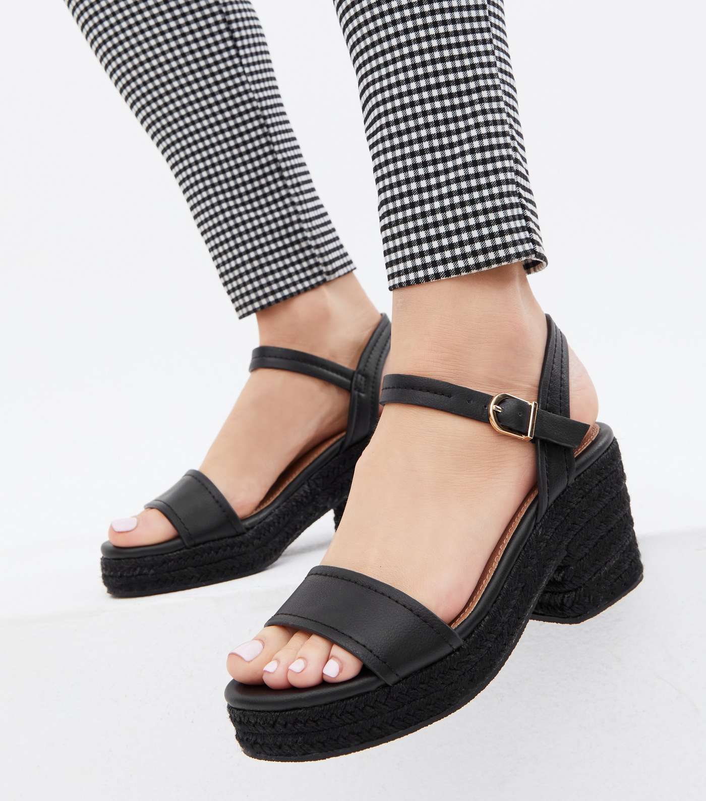 Wide Fit Black Espadrille Block Heel Platform Sandals Image 2
