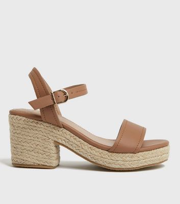 Wide Fit Tan Espadrille Block Heel Platform Sandals | New Look