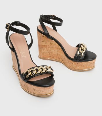black strap wedge heels