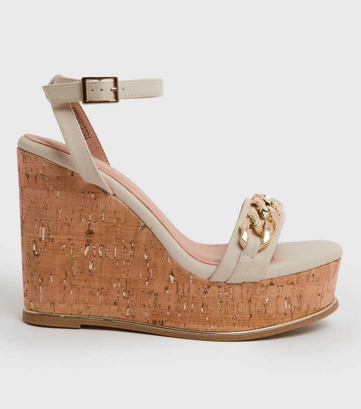 Off White Chain Strap Wedge Heel Sandals