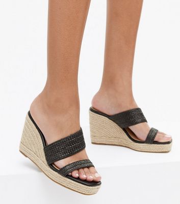 Black hot sale woven wedges