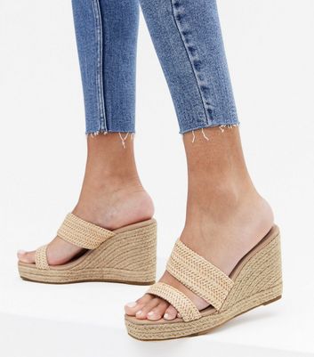 Off White Woven Wedge Heel Mules | New Look