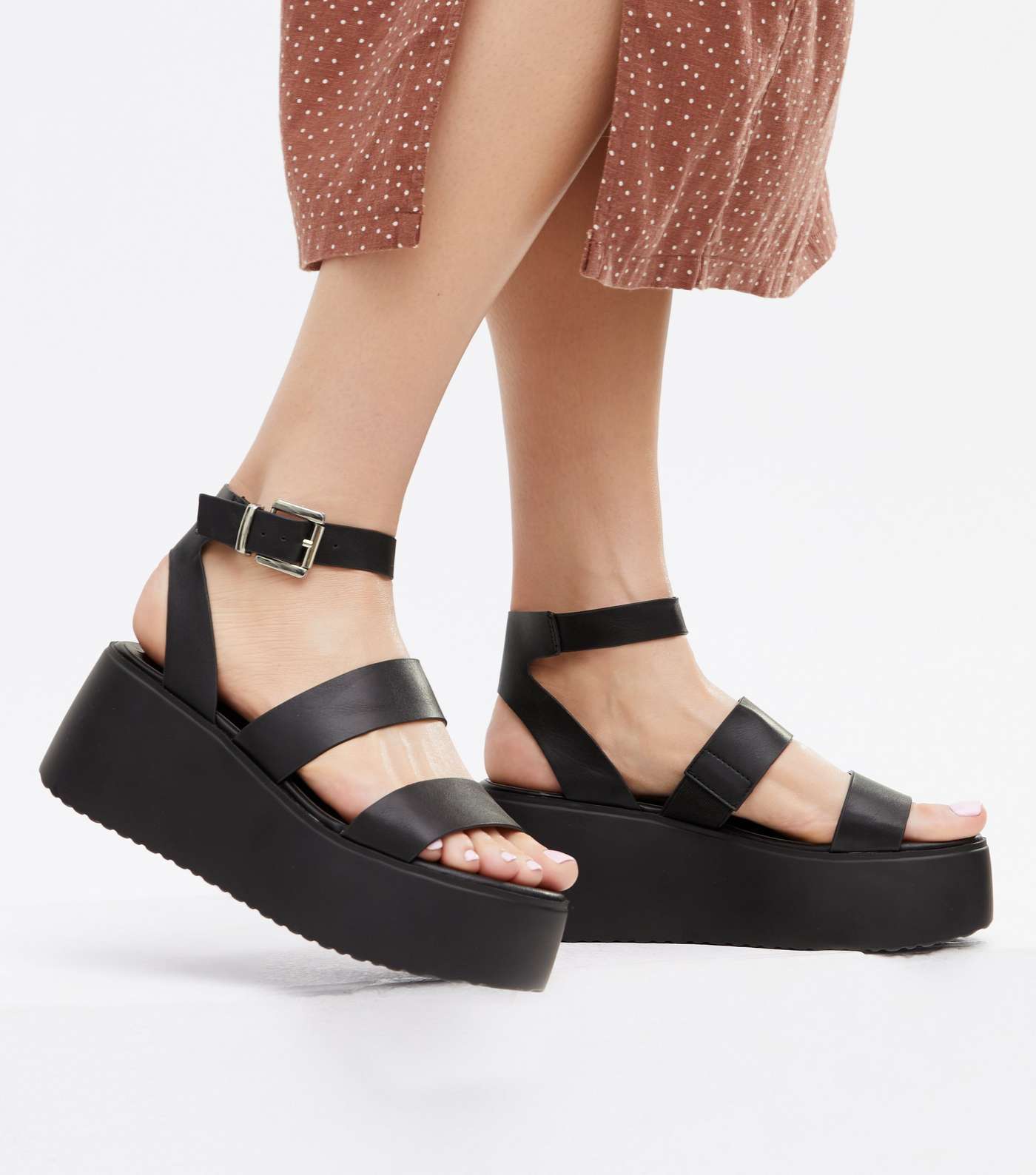 Black Strappy Open Toe Chunky Sandals Image 2