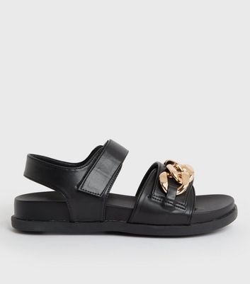 Wide Fit Black Chain Chunky Sandals | New Look