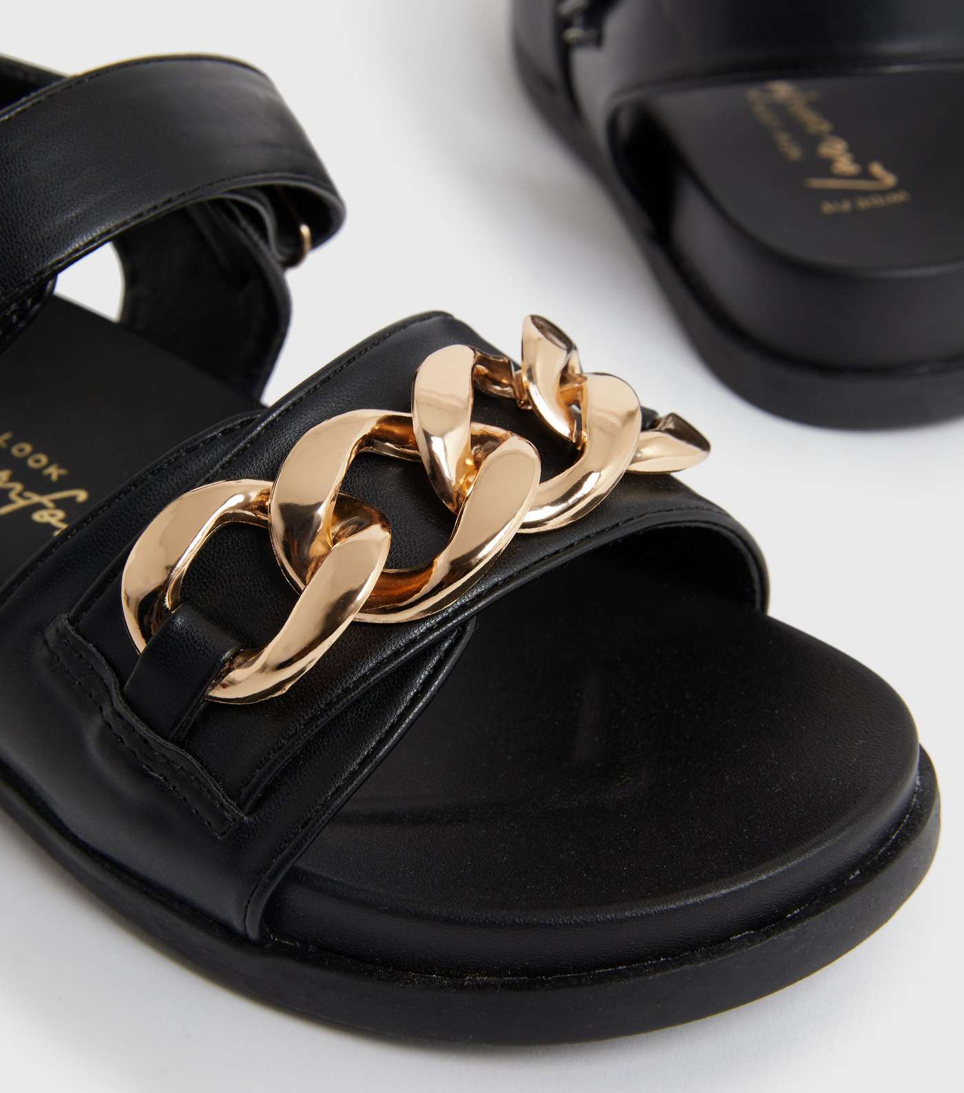 Wide Fit Black Chain Chunky Sandals Image 4