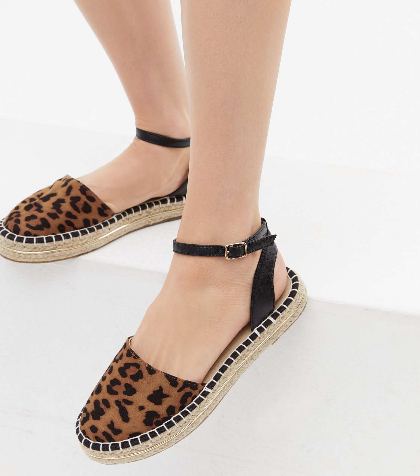 Tan Animal Print Suedette Espadrille Chunky Sandals Image 2
