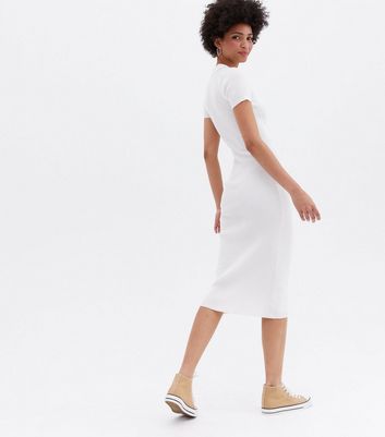 Click to view product details and reviews for Off White Ruched Button Front Collared Midi Dress New Look.