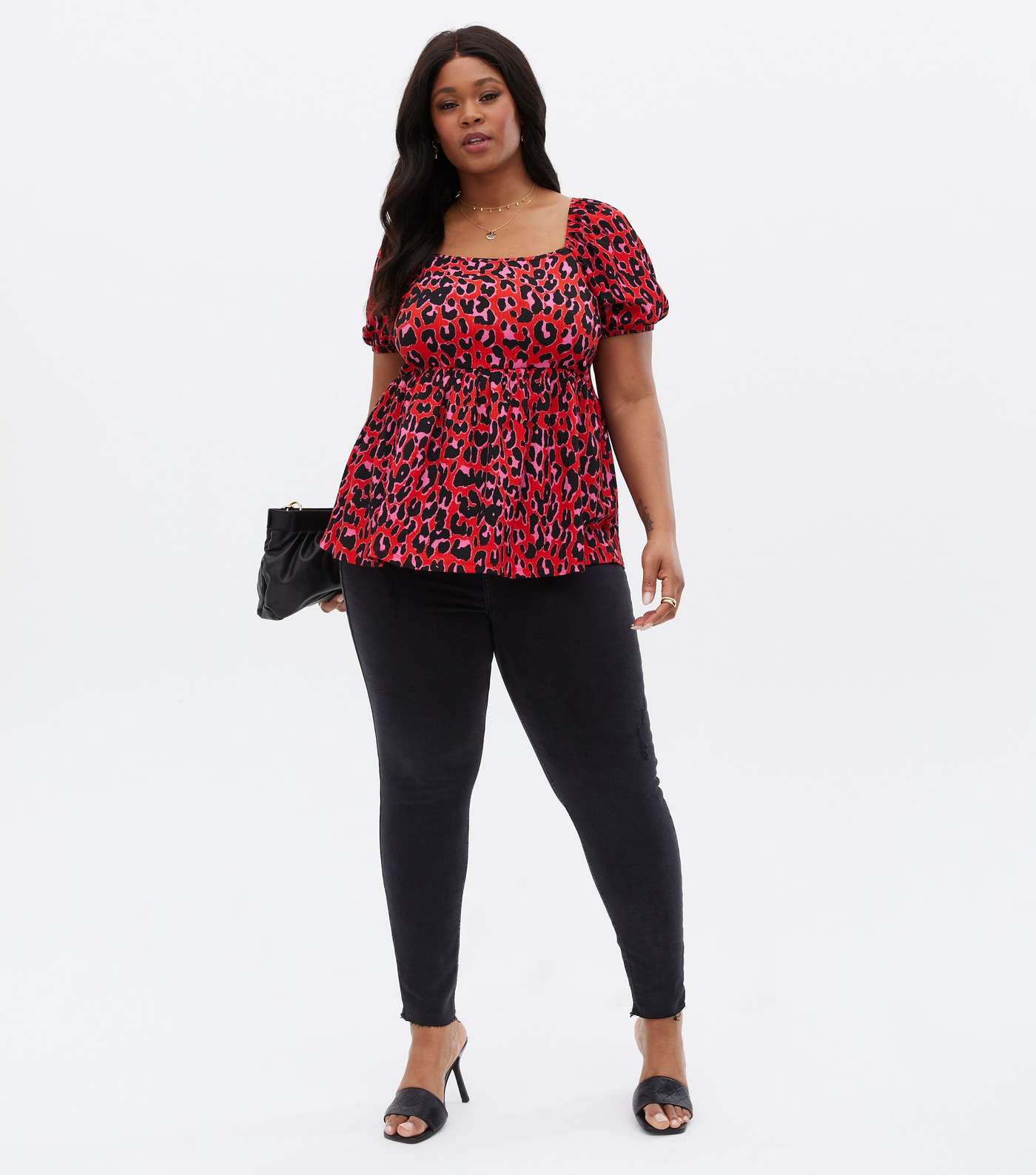 Curves Red Leopard Print Crinkle Jersey Peplum Top Image 2