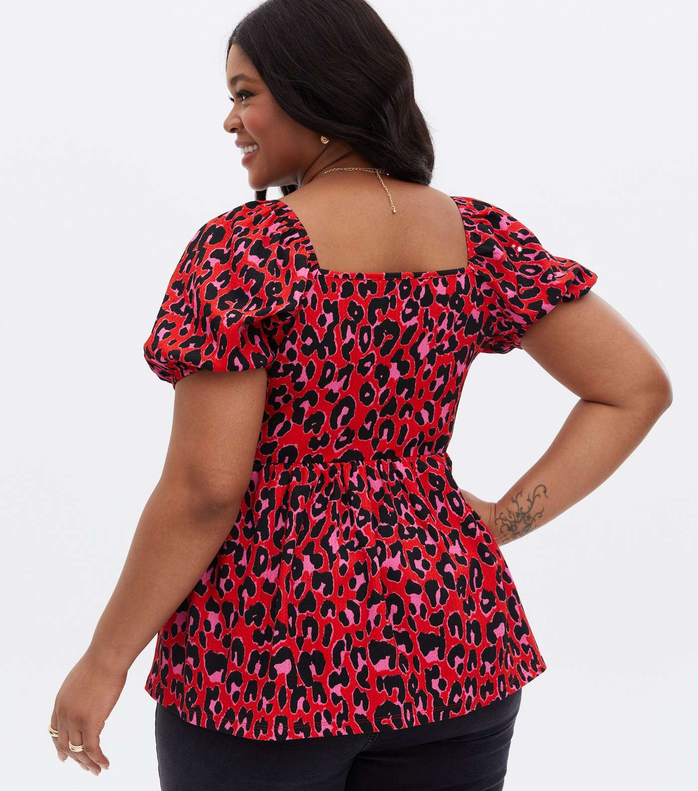 Curves Red Leopard Print Crinkle Jersey Peplum Top Image 4