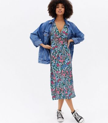 Black Floral Flutter Sleeve Midi Dress 