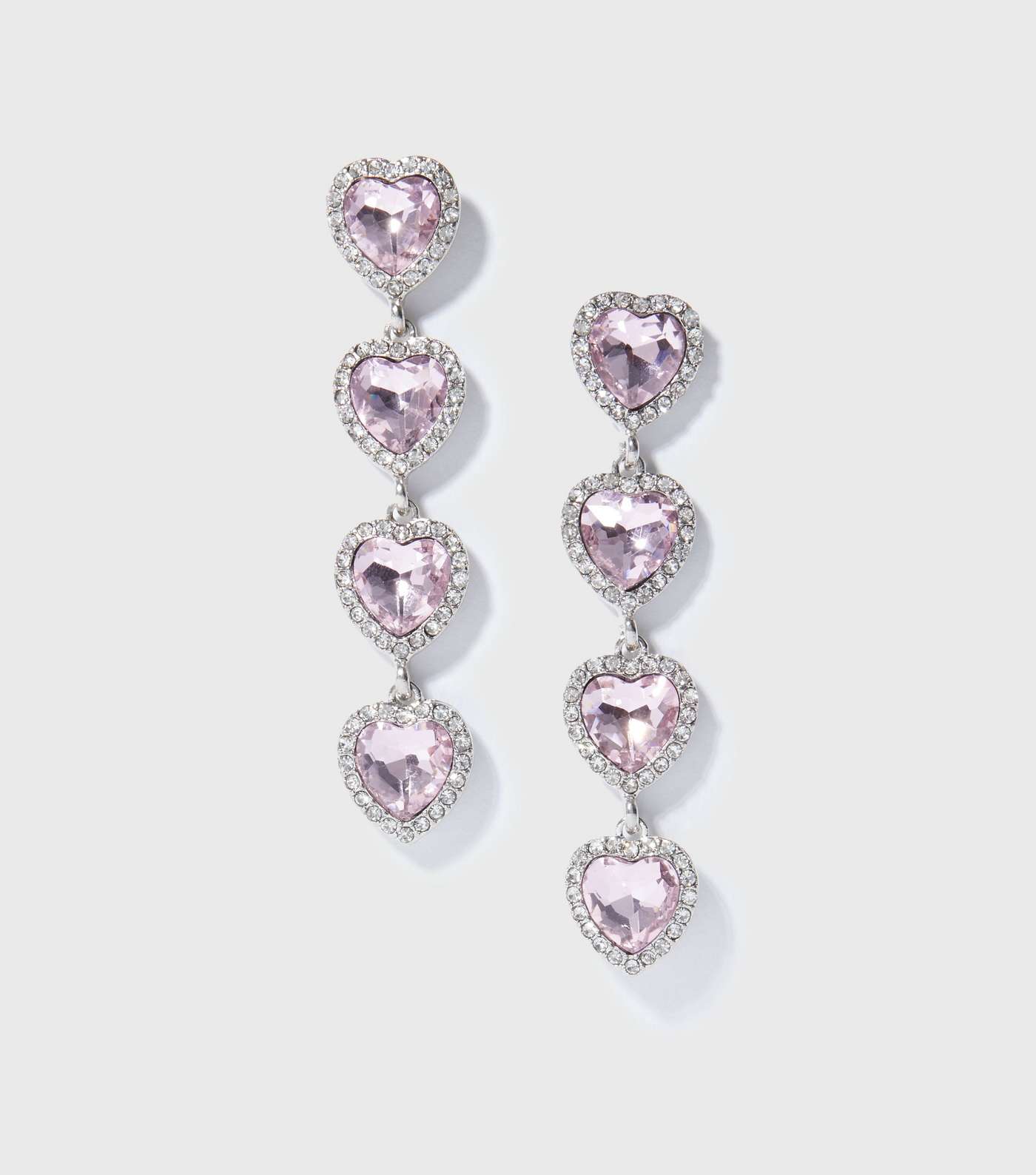 Pink Diamanté Heart Drop Earrings Image 2