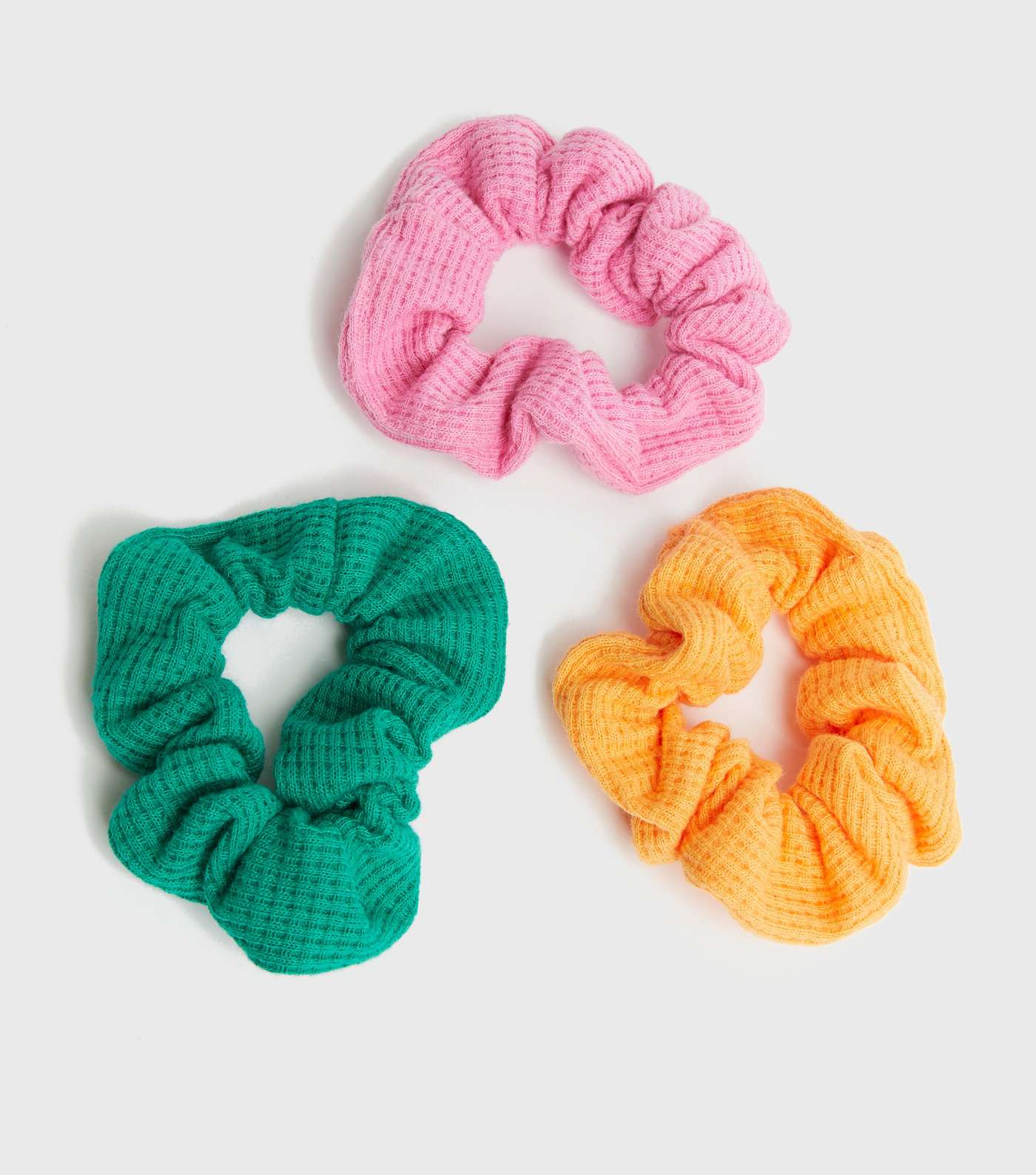 3 Pack Pink Orange and Green Towelling Scrunchies