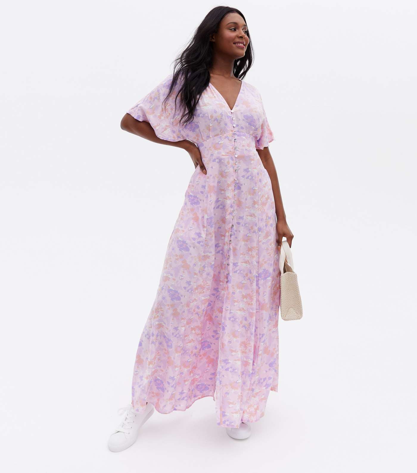 Blue Vanilla Pink Floral Button Front Maxi Dress Image 2