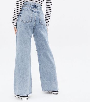Petite Pale Blue Ripped High Waist Wide 